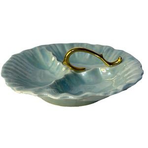 Vintage CG 22 Kt Gold Divided Aqua Luster Ware Divided Candy Dish / Serving Bowl